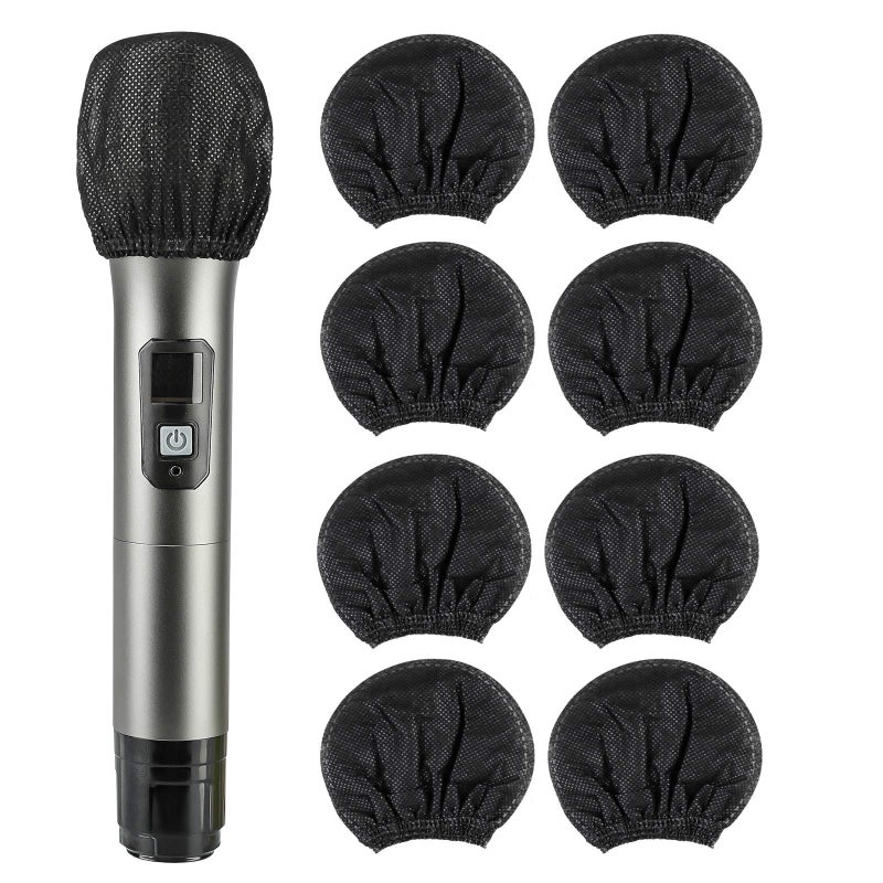 buluker 200 Pcs Disposable Microphone Cover Non-Woven Handheld Microphone Windscreen Protective Cap for Recording Room, KTV and Any Shared Environment (Black) - Image 1